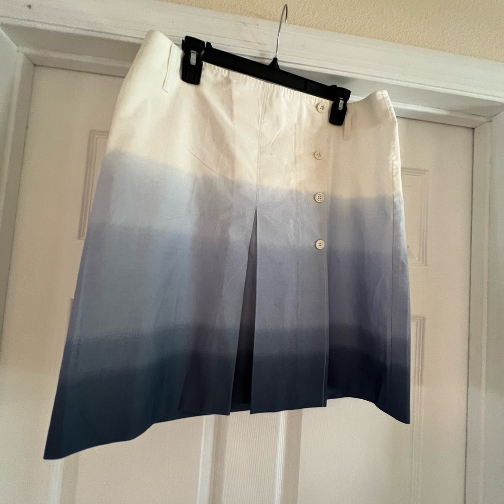 INC International Concepts Ombre White and Blue A-Line Skirt with Button Detail